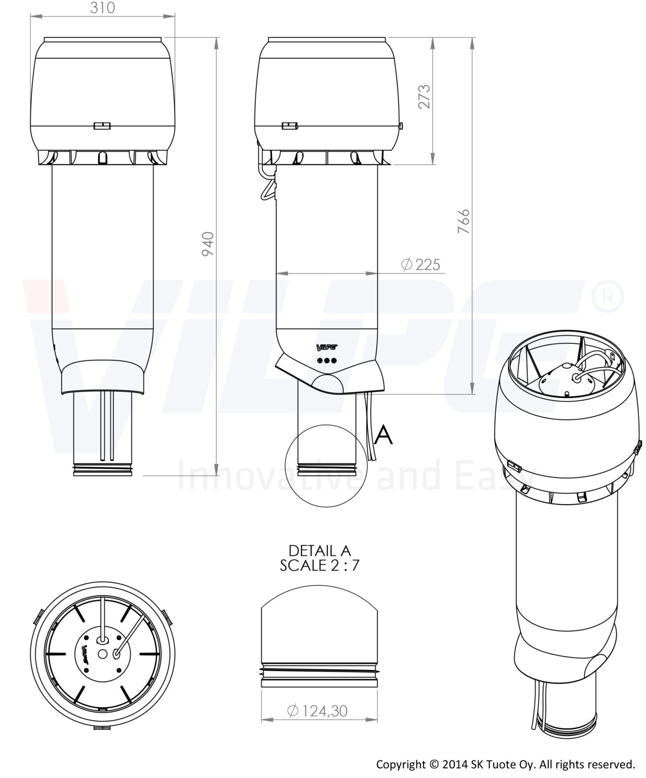 Вентилятор с принудительным вентилированием с шумопоглотителем Vilpe  RR23/RAL7015 серый купить в Москве по цене 42 000 руб